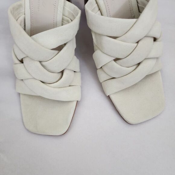 Journee Collection 9.5 Suede Leather Off White Block Heel Mule Sandals - Picture 7 of 11